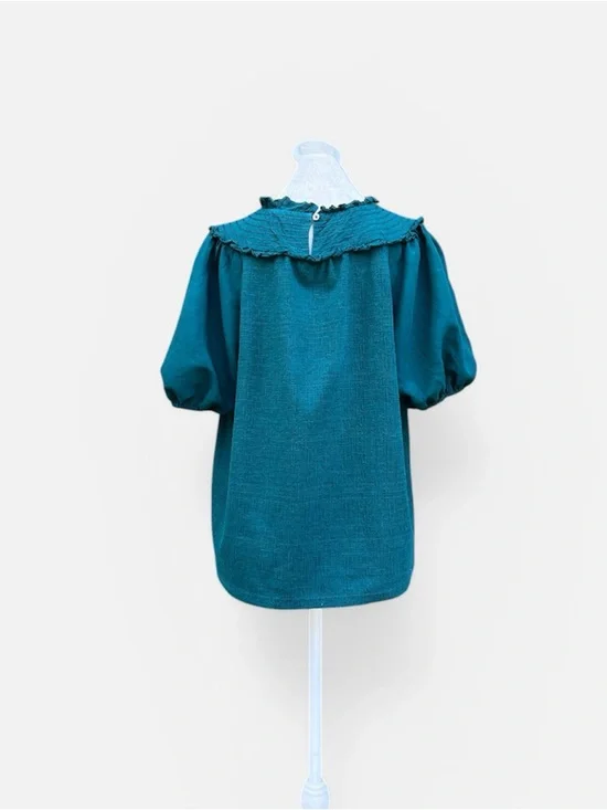 Anthropologie Current Air Smocked Collar Puff Sleeve Top in Deep Teal M - Picture 6 of 12